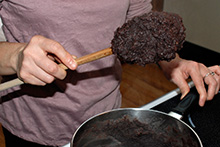 Bean paste of the correct consistency, sticking to the spoon